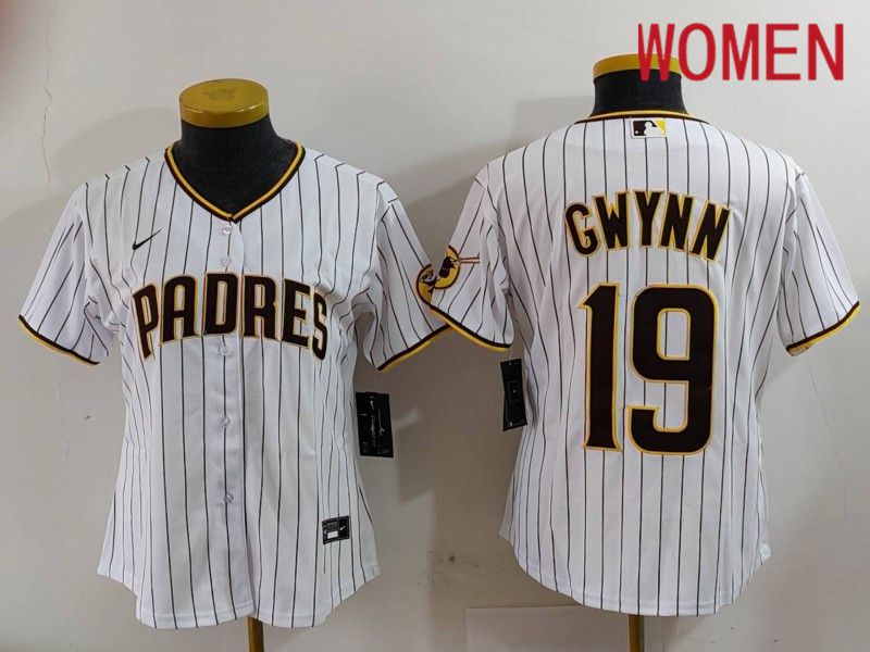 Women San Diego Padres #19 Gwynn White Stripe Game 2024 Nike MLB Jersey style 3